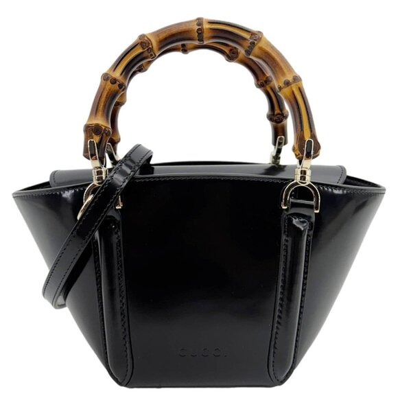 Gucci Handbags - Gucci  Bamboo Top Handle Mini Leather Tote Bag Black 805832